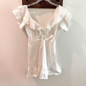 Hilary MacMillan White Cotton Ruffle Mini Dress Medium